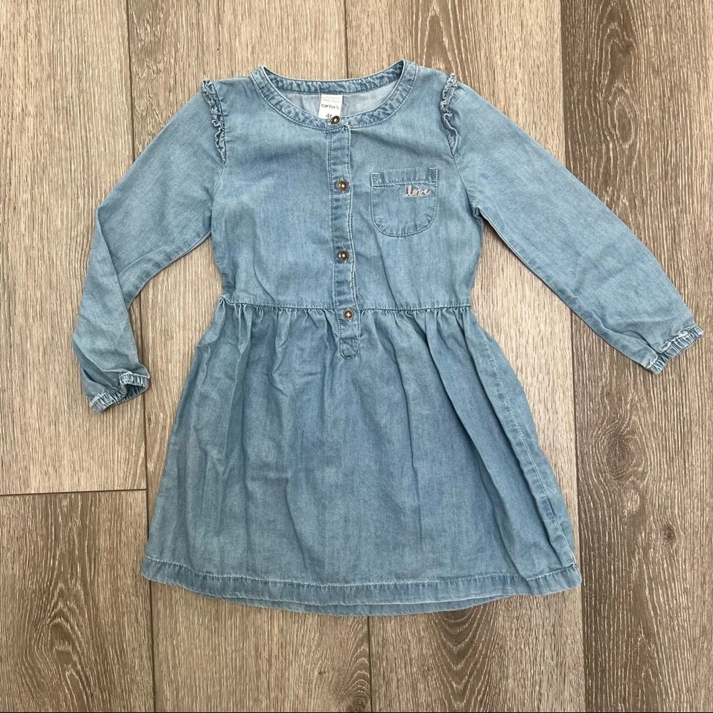 CARTERS DENIM CHAMBRAY LONG SLEEVE DRESS BLUE 4T